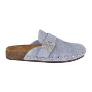 Tory Burch Blå Mocka Denimtofflor med Nitar Blue, Dam