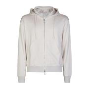 Eleventy Silke Bomull Dragkedja Hoodie Beige, Herr