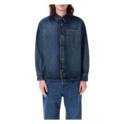 A.P.C. Blå Denim Overshirt Färgfläckar Blue, Herr