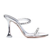 Amina Muaddi Kristallprydda Silver Sandaler Gray, Dam