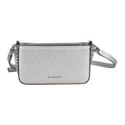 Michael Kors Silverhamrad Läder Crossbody Väska Gray, Dam