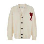 Ami Paris Vit V-ringad Cardigan med ADC Logo Beige, Herr