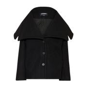 Jacquemus Svart Ulljacka med Draperad Krage Black, Dam