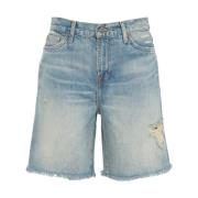 7 For All Mankind Blå Denim Fringed Bermudas Blue, Dam