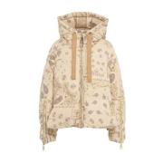 Khrisjoy Beige Quiltad Dunjacka med Paisley Bandana Mönster Beige, Dam