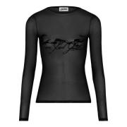 Jean Paul Gaultier Svart Top med Flocked Velvet Logo Black, Dam