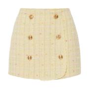 Elisabetta Franchi Gul Bouclé Omlottkjol Broderad Scalloping Yellow, D...