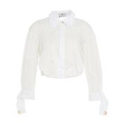 Elisabetta Franchi Vit Strassdetalj Dubbel Krage Blus White, Dam