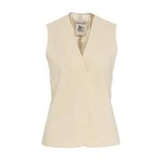 Semicouture Beige Ullblandning Blazer Väst Beige, Dam