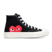 Comme des Garçons Play Canvas High-Top Sneakers med Sidoprint Black, H...