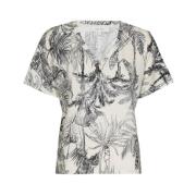 Marie Méro Palm Tree Print V-ringad T-shirt Blue, Dam