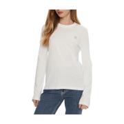 Calvin Klein Jeans Broderad Logotyp Bomull T-shirt White, Dam