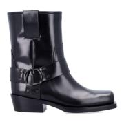 Valentino Garavani Svarta läder biker ankelboots Black, Dam