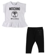 Moschino T-shirt/Leggings - Vit/Svart m. Svart/Strass