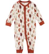 Joha Onesie - Ull/Bambu - Vit/RÃ¶d m. TrÃ¤d