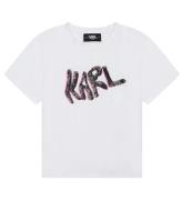 Karl Lagerfeld T-shirt - Vit m. Svart/Rosa/Paljetter