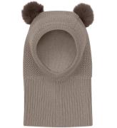 Huttelihut Balaclava - Ull/Bomull - Stickad - Dubbel - Brown Mel