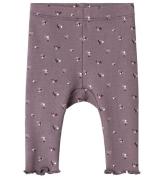 Name It Leggings - Rib - NbfOlinne - Arctic Tofs m. Blommor