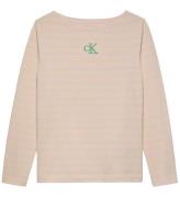 Calvin Klein Tröja - Boatneck Stripe - Turtleduve/Chalk Pink Sto