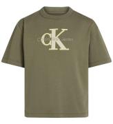 Calvin Klein T-shirt - Skisserat Fleece Mono - Dusty Olive