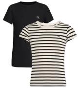 Calvin Klein T-shirts - 2-pack - Stripe Slim - Turtledove/Ck Bla