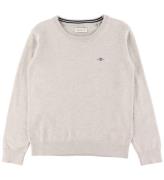 GANT Tröja - Shield Classic+ Cotton C-hals - Stickad - Light Bei