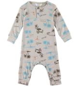 Joha Onesie - Ull/Silke - Beige m. Tryck