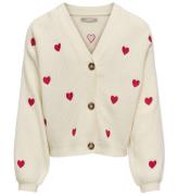 Kids Only Cardigan - Rib - Stickad - KogDana - Birch/Emb Hearts