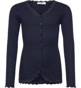 Rosemunde Cardigan - Rib - Vit - Marinblå m. Spetsar