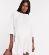 ASOS DESIGN Maternity – Vit miniklänning i bomullspoplin med peplumfål...