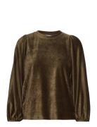 Top With Puff Sleeves In Soft Cordu Green Coster Copenhagen