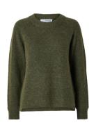 Slflulu Ls Knit O-Neck Noos Khaki Selected Femme