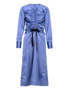 Solid Satin Midi Dress Blue Ganni