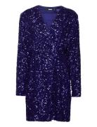 Sequin Wide-Shoulder Wrap Dress Navy ROTATE Birger Christensen