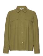 Onlcaro L/S Ovs Linen Bl Shirt Cc Pnt Green ONLY