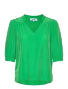Ayame V-Neck Short Sleeve Blouse Green Minus