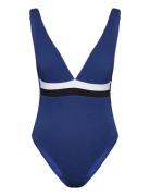 Sliceofsplice Spliced Deep V Neck Piece Blue Seafolly