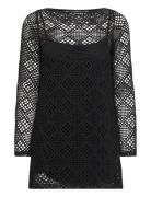 Geometric-Pattern Openwork Dress Black Mango