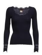 Rwbenita Ls O-Neck Lace T-Shirt Black Rosemunde