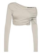 Viscose Jersey Stretch Cropped Long Sleeve Top Beige HAN Kjøbenhavn