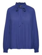 Pleated Georgette Tie-Neck Blouse Blue Lauren Ralph Lauren