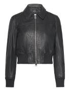 Leather Jacket With Elasticated Hem Black Mango