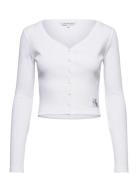 Woven Label Rib Ls Cardigan White Calvin Klein Jeans