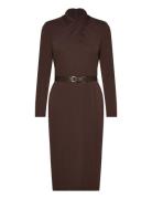 Belted Mockneck Jersey Dress Brown Lauren Ralph Lauren