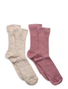 Sock 2P Bg Wool Rib Patterned Lindex