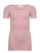 Silk T-Shirt Ss W/ Lace Pink Rosemunde Kids