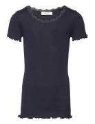 Silk T-Shirt Ss W/ Lace Navy Rosemunde Kids