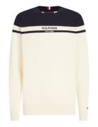 Colorblock Graphic C Nk Sweater Cream Tommy Hilfiger