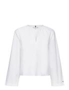 Cotton Solid V-Neck Blouse White Tommy Hilfiger