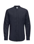 Onscaiden Ls Solid Linen Mao Shirt Noos Navy ONLY & SONS